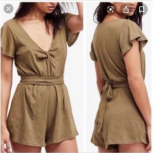 Free People Linen Olive Romper
